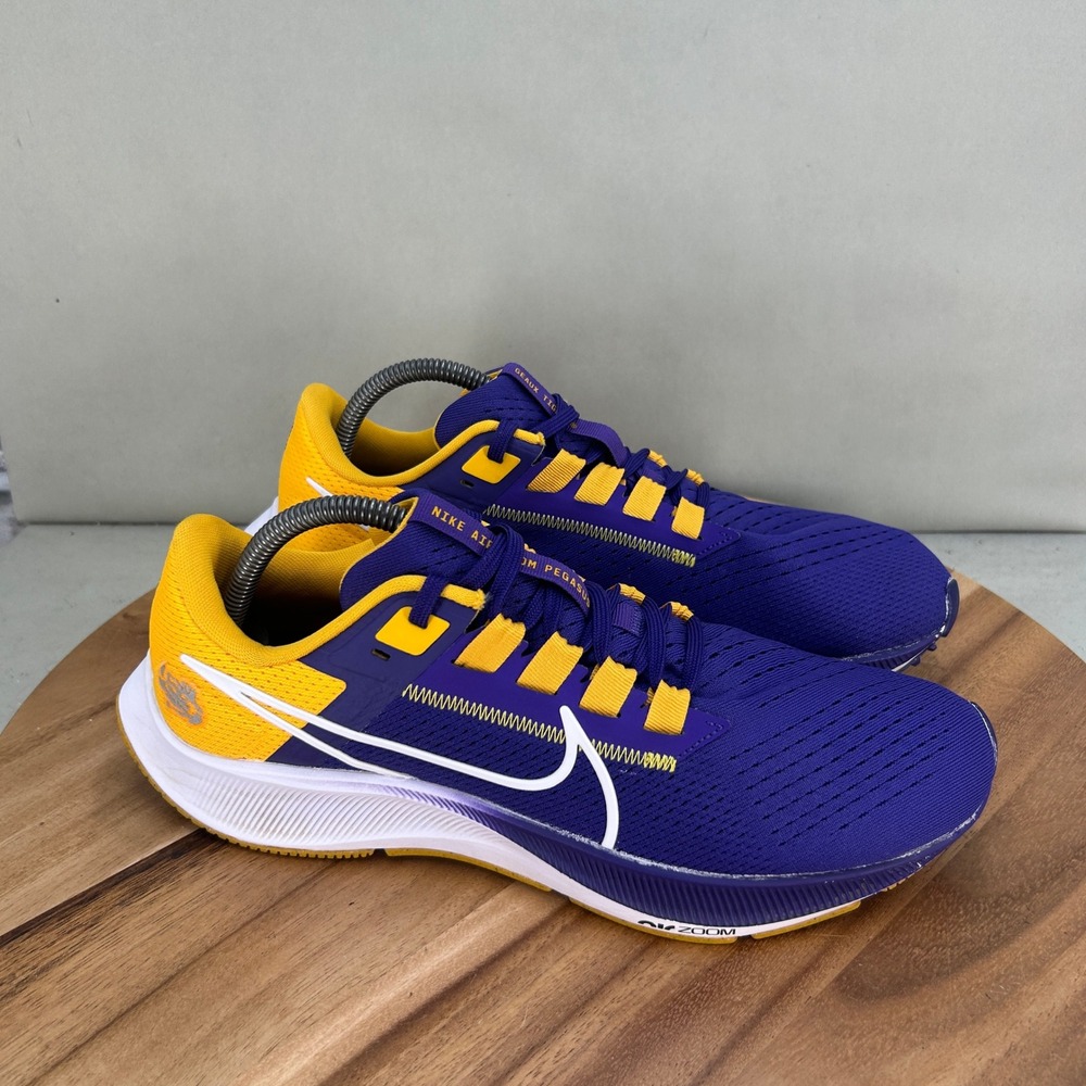Nike Air Zoom Pegasus 38 LSU Tigers Purple Gold Running Shoes DJ0831-500 Mens 9
